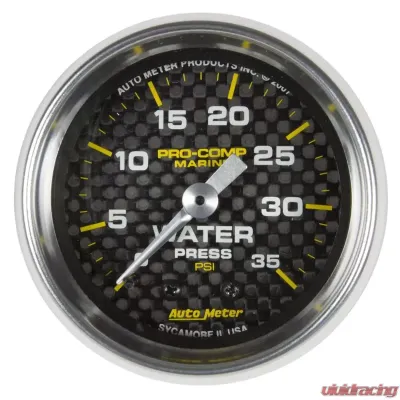 AutoMeter GAUGE; WATER PRESS; 2 1/16in.; 35PSI; MECHANICAL; MARINE CARBON FIBER - 200772-40