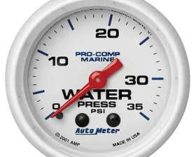AutoMeter GAUGE; WATER PRESS; 2 1/16in.; 35PSI; MECHANICAL; MARINE WHITE