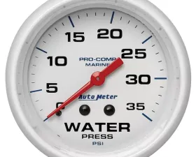 AutoMeter GAUGE; WATER PRESS; 2 5/8in.; 35PSI; MECHANICAL; MARINE WHITE