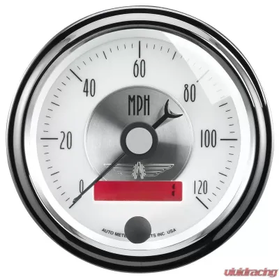 AutoMeter GAUGE; SPEEDO; 3 3/8in.; 120MPH; ELEC. PROGRAM W/LCD ODO; PRESTIGE PEARL - 2084