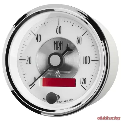 AutoMeter GAUGE; SPEEDO; 3 3/8in.; 120MPH; ELEC. PROGRAM W/LCD ODO; PRESTIGE PEARL - 2084