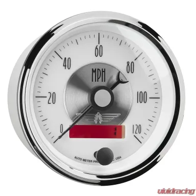 AutoMeter GAUGE; SPEEDO; 3 3/8in.; 120MPH; ELEC. PROGRAM W/LCD ODO; PRESTIGE PEARL - 2084