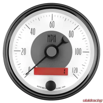 AutoMeter GAUGE; SPEEDO; 3 3/8in.; 120MPH; ELEC. PROGRAM W/LCD ODO; PRESTIGE PEARL - 2084