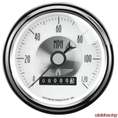 AutoMeter GAUGE; SPEEDO; 3 3/8in.; 120MPH; ELEC. PROGRAM W/WHEEL ODO; PRESTIGE PEARL - 2085