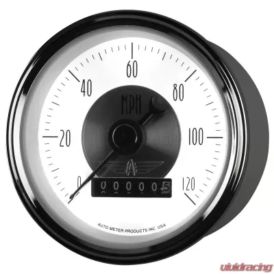 AutoMeter GAUGE; SPEEDO; 3 3/8in.; 120MPH; ELEC. PROGRAM W/WHEEL ODO; PRESTIGE PEARL - 2085