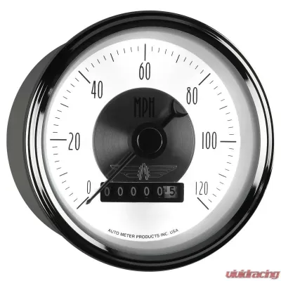 AutoMeter GAUGE; SPEEDO; 3 3/8in.; 120MPH; ELEC. PROGRAM W/WHEEL ODO; PRESTIGE PEARL - 2085