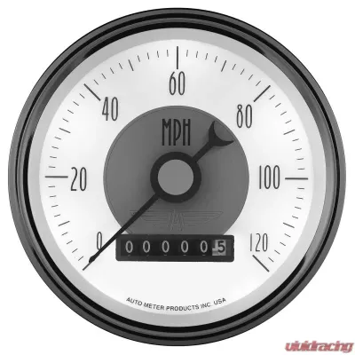AutoMeter GAUGE; SPEEDO; 3 3/8in.; 120MPH; ELEC. PROGRAM W/WHEEL ODO; PRESTIGE PEARL - 2085