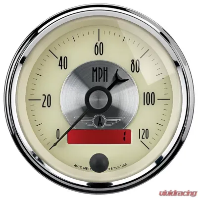AutoMeter GAUGE; SPEEDO; 3 3/8in.; 120MPH; ELEC. PROGRAM W/LCD ODO; PRESTIGE ANTQ. IVORY - 2087