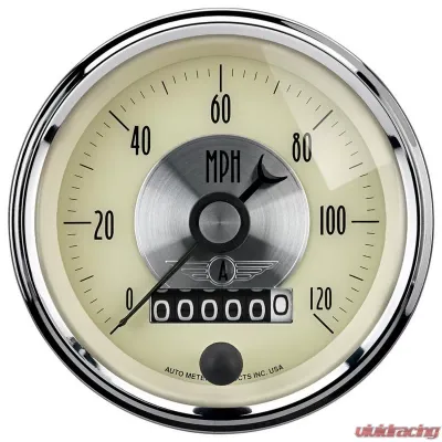 AutoMeter GAUGE; SPEEDO; 3 3/8in.; 120MPH; ELEC. PROGRAM W/WHEEL ODO; PRESTIGE ANTQ. IVORY - 2089