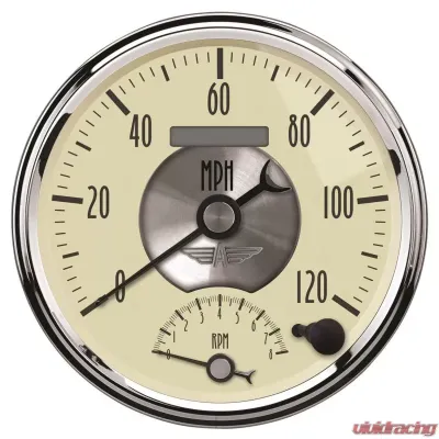 AutoMeter GAUGE; TACH/SPEEDO; 5in.; 120MPH/8K RPM; ELEC. PROGRAM.; PRESTIGE ANTQ. IVORY - 2090