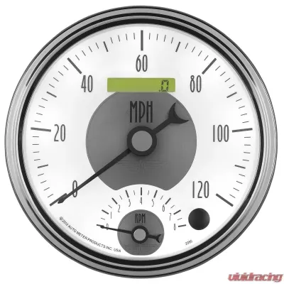 AutoMeter GAUGE; TACH/SPEEDO; 5in.; 120MPH/8K RPM; ELEC. PROGRAM.; PRESTIGE PEARL - 2095