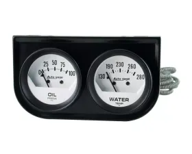 AutoMeter GAUGE CONSOLE; OILP/WTMP; 2in.; 100PSI/280deg.F; WHT DIAL; BLK BZL; AUTOGAGE