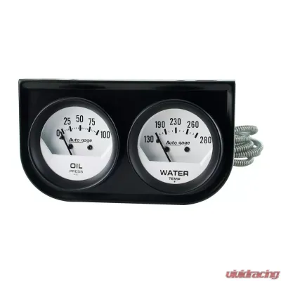 AutoMeter GAUGE CONSOLE; OILP/WTMP; 2in.; 100PSI/280deg.F; WHT DIAL; BLK BZL; AUTOGAGE - 2323