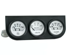 AutoMeter GAUGE CONSOLE; OILP/WTMP/VOLT; 2in.; 100PSI/280deg.F/16V; WHT DIAL; BLK BZL; AG