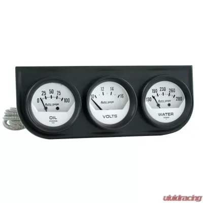 AutoMeter GAUGE CONSOLE; OILP/WTMP/VOLT; 2in.; 100PSI/280deg.F/16V; WHT DIAL; BLK BZL; AG - 2324
