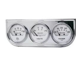 AutoMeter GAUGE CONSOLE; OILP/WTMP/VOLT; 2in.; 100PSI/280deg.F/16V; WHT DIAL; CHROME BZL;