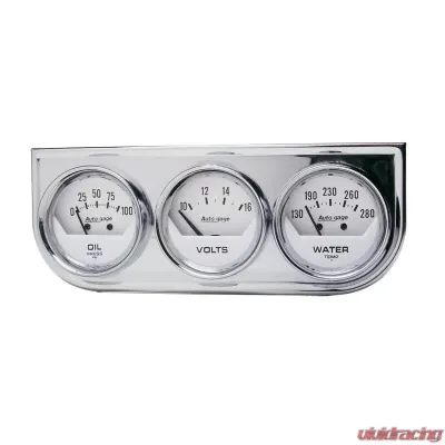 AutoMeter GAUGE CONSOLE; OILP/WTMP/VOLT; 2in.; 100PSI/280deg.F/16V; WHT DIAL; CHROME BZL; - 2325