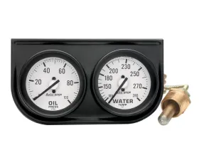 AutoMeter GAUGE CONSOLE; OILP/WTMP; 2in.; 100PSI/280deg.F; WHT DIAL; BLK BZL; AUTOGAGE