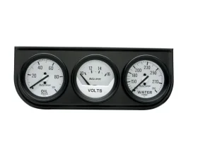 AutoMeter GAUGE CONSOLE; OILP/WTMP/VOLT; 2in.; 100PSI/280deg.F/16V; WHT DIAL; BLK BZL; AG