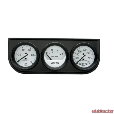 AutoMeter GAUGE CONSOLE; OILP/WTMP/VOLT; 2in.; 100PSI/280deg.F/16V; WHT DIAL; BLK BZL; AG - 2327