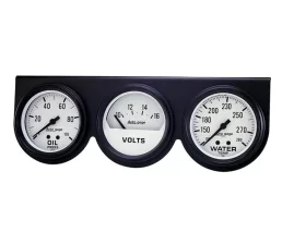 AutoMeter GAUGE CONSOLE; OILP/WTMP/VOLT; 2 5/8in.; 100PSI/280deg.F/16V; WHT DIAL; BLK BZL;