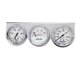 AutoMeter GAUGE CONSOLE; OILP/WTMP/VOLT; 2 5/8in.; 100PSI/280deg.F/16V; WHT DIAL; CHRME BZ