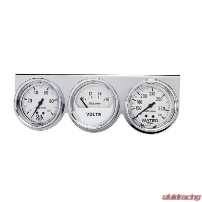 AutoMeter GAUGE CONSOLE; OILP/WTMP/VOLT; 2 5/8in.; 100PSI/280deg.F/16V; WHT DIAL; CHRME BZ - 2329