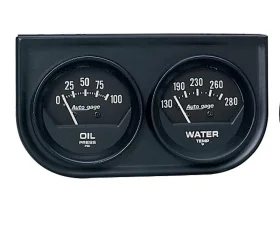 AutoMeter GAUGE CONSOLE; OILP/WTMP; 2in.; 100PSI/280deg.F; BLK DIAL; BLK BZL; AUTOGAGE