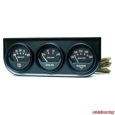 AutoMeter GAUGE CONSOLE; OILP/WTMP/VOLT; 2in.; 100PSI/280deg.F/16V; BLK DIAL; BLK BZL; AG - 2348