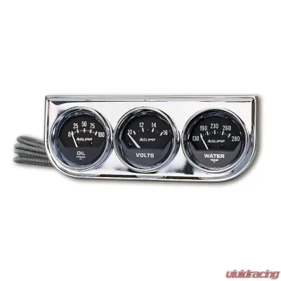 AutoMeter GAUGE CONSOLE; OILP/WTMP/VOLT; 2in.; 100PSI/280deg.F/16V; BLK DIAL; CHROME BZL; - 2349