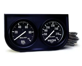 AutoMeter GAUGE CONSOLE; OILP/WTMP; 2in.; 100PSI/280deg.F; BLK DIAL; BLK BZL; AUTOGAGE