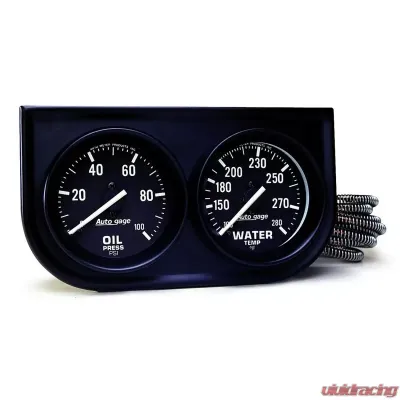 AutoMeter GAUGE CONSOLE; OILP/WTMP; 2in.; 100PSI/280deg.F; BLK DIAL; BLK BZL; AUTOGAGE - 2392