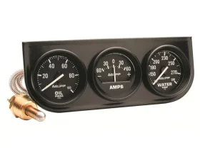 AutoMeter GAUGE CONSOLE; OILP/WTMP/AMP; 2in.; 100PSI/280deg.F/60A; BLK DIAL; BLK BZL; AUTO