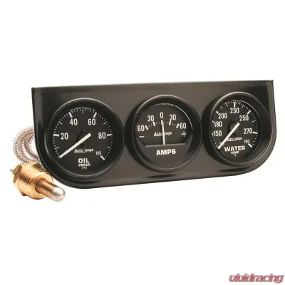 AutoMeter GAUGE CONSOLE; OILP/WTMP/AMP; 2in.; 100PSI/280deg.F/60A; BLK DIAL; BLK BZL; AUTO - 2393