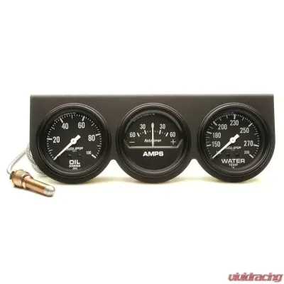 AutoMeter GAUGE CONSOLE; OILP/WTMP/AMP; 2 5/8in.; 100PSI/280deg.F/60A; BLK DIAL; BLK BZL; - 2394