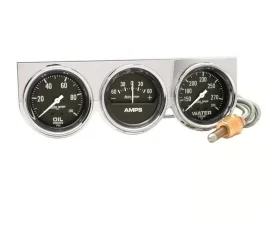 AutoMeter GAUGE CONSOLE; OILP/WTMP/AMP; 2 5/8in.; 100PSI/280deg.F/60A; BLK DIAL; CHROME BZ