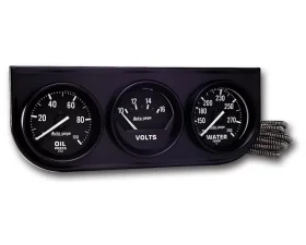 AutoMeter GAUGE CONSOLE; OILP/WTMP/VOLT; 2in.; 100PSI/280deg.F/18V; MECH BLK DIAL; BLK BZL