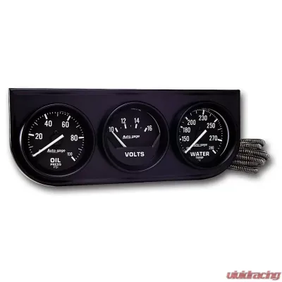 AutoMeter GAUGE CONSOLE; OILP/WTMP/VOLT; 2in.; 100PSI/280deg.F/18V; MECH BLK DIAL; BLK BZL - 2397