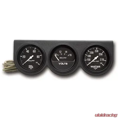 AutoMeter GAUGE CONSOLE; OILP/WTMP/VOLT; 2 5/8in.; 100PSI/280deg.F/16V; BLK DIAL; BLK BZL; - 2398