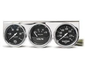 AutoMeter GAUGE CONSOLE; OILP/WTMP/VOLT; 2 5/8in.; 100PSI/280deg.F/16V; BLK DIAL; CHRME BZ