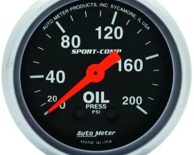 AutoMeter GAUGE; OIL PRESSURE; 2 1/16in.; 200PSI; MECHANICAL; SPORT-COMP