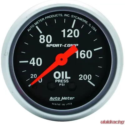 AutoMeter GAUGE; OIL PRESSURE; 2 1/16in.; 200PSI; MECHANICAL; SPORT-COMP - 3322