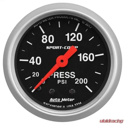 AutoMeter GAUGE; PRESSURE; 2 1/16in.; 200PSI; MECHANICAL; SPORT-COMP - 3334