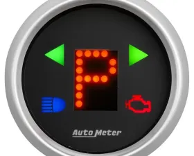 AutoMeter GAUGE; GEAR POS; 2 1/16in.; INCL INDICATORS; BLACK DIAL; RED LED; SILVER BEZEL