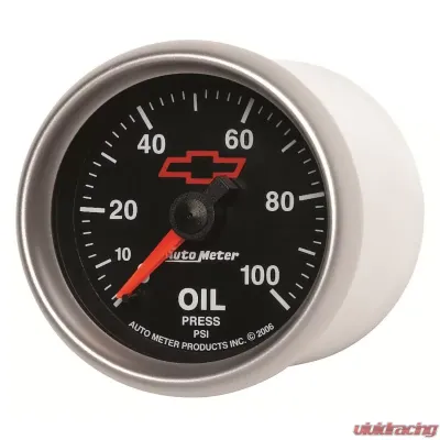 AutoMeter GAUGE; OIL PRESSURE; 2 1/16in.; 100PSI; MECHANICAL; CHEVY RED BOWTIE; BLACK - 3621-00406