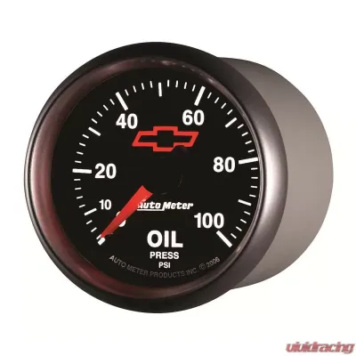 AutoMeter GAUGE; OIL PRESSURE; 2 1/16in.; 100PSI; MECHANICAL; CHEVY RED BOWTIE; BLACK - 3621-00406