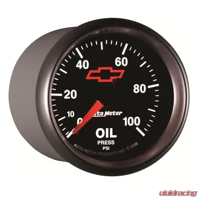 AutoMeter GAUGE; OIL PRESSURE; 2 1/16in.; 100PSI; MECHANICAL; CHEVY RED BOWTIE; BLACK - 3621-00406