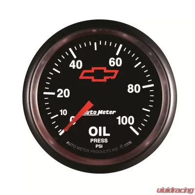 AutoMeter GAUGE; OIL PRESSURE; 2 1/16in.; 100PSI; MECHANICAL; CHEVY RED BOWTIE; BLACK - 3621-00406