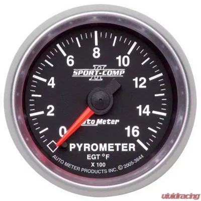 AutoMeter GAUGE; PYROMETER (EGT); 2 1/16IN.; 1600 F; DIGITAL STEPPER MOTOR; SPORT-COMP II - 3644