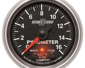 AutoMeter GAUGE; PYROMETER (EGT); 2 1/16in.; 1600deg.F; STEPPER MOTOR W/PK/WRN; SPORT-COMP